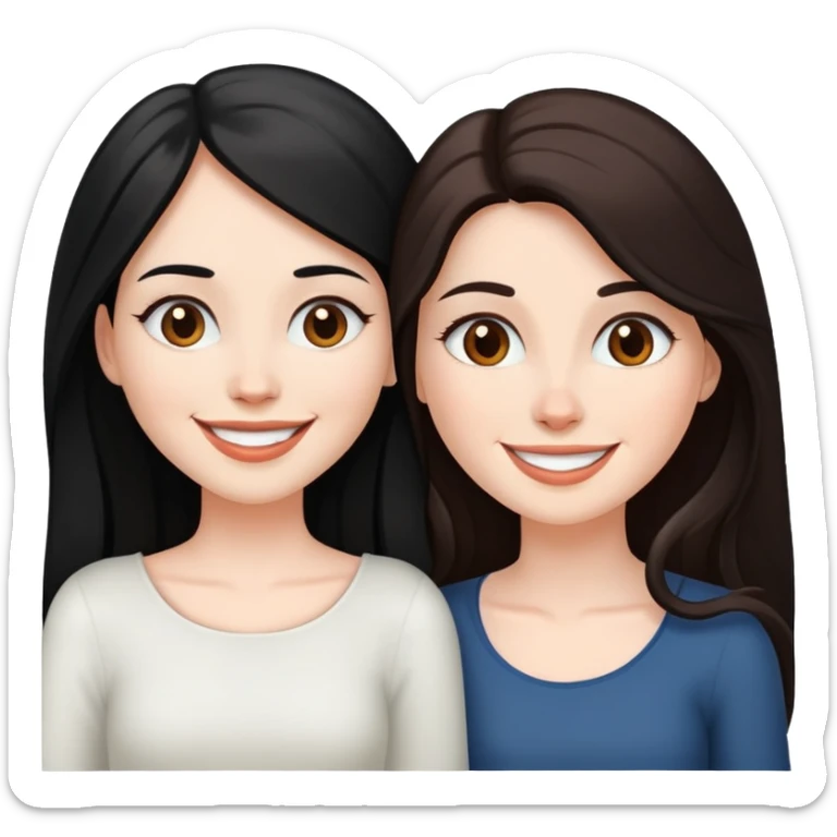 White skin long black haired woman with white skin long brown haired woman in love sticker