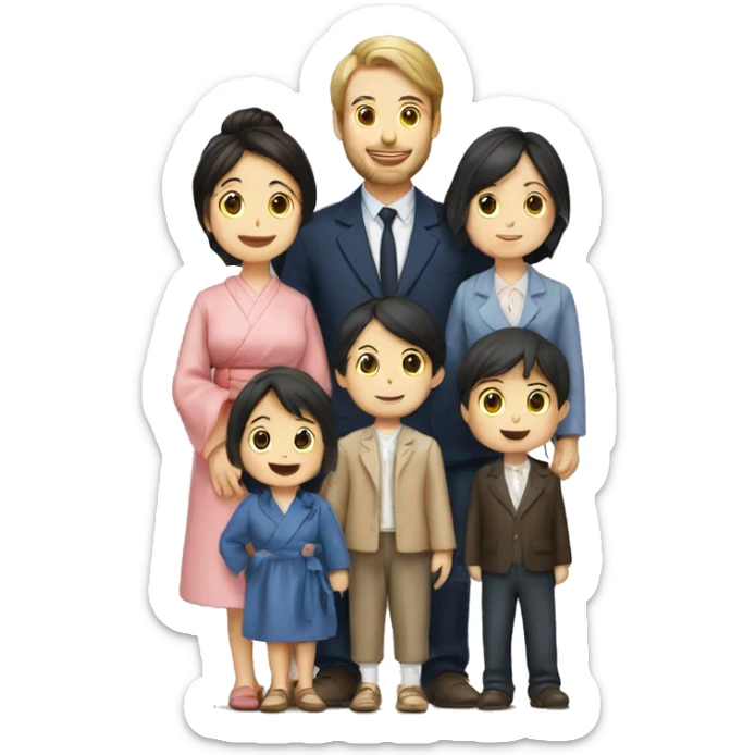 French　male and Japan wife with 4 kids family sticker