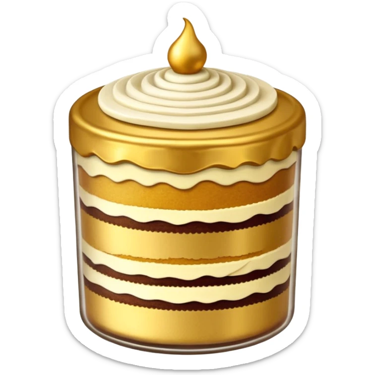 A layered small jar of cake that is gold outline black background ONLY GOLD  sticker
