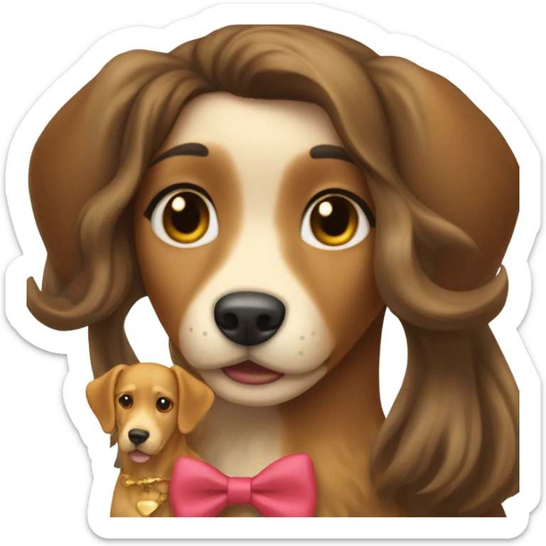 Brunette Girl and golden dog with a bow on their head sticker