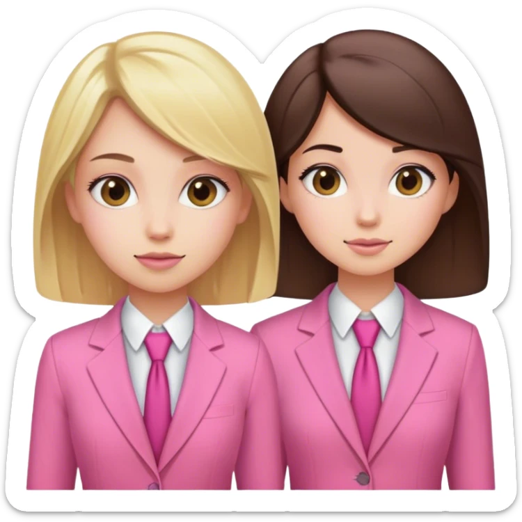 Blond girl pink suit with brune girl pink suit sticker