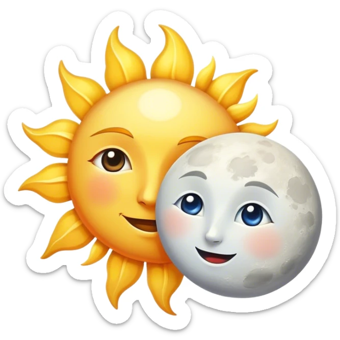 a really bright sun and a moon who shines because of it. the sun is bigger and the moon bright too sticker