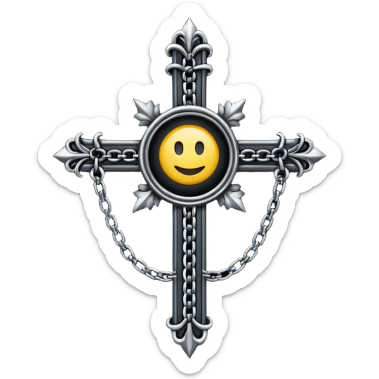 Ein christen kreuz schön verziert mit ketten aber nur in schwarz als Emoji keine Farbe verwenden einzige Farbe schwarz sticker