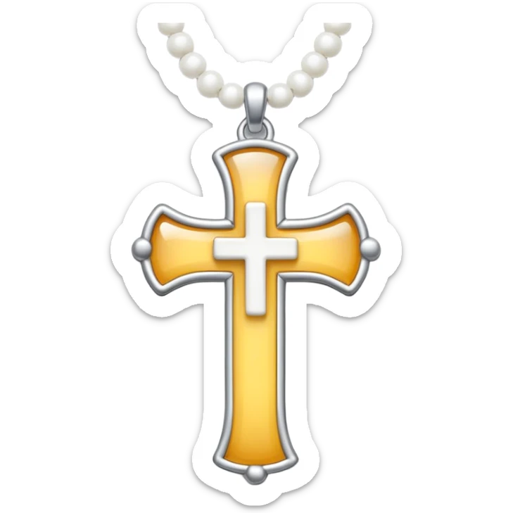 Elegant emoji icon of a white cross made of white beads, glossy surface, and white bead chain subtle shadows, pure white palette sticker