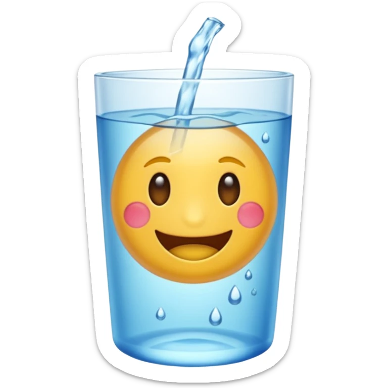 Copo de água – um copo transparente cheio de água cristalina, estilo emoji realista/cartoon. sticker