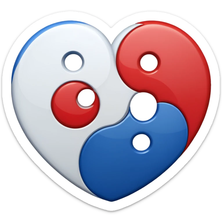 Make a yin yang like heart emoji with the colors being blue and red sticker