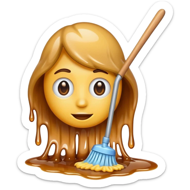 emoji of a mop cleaning a sticky shiny syrup spill sticker