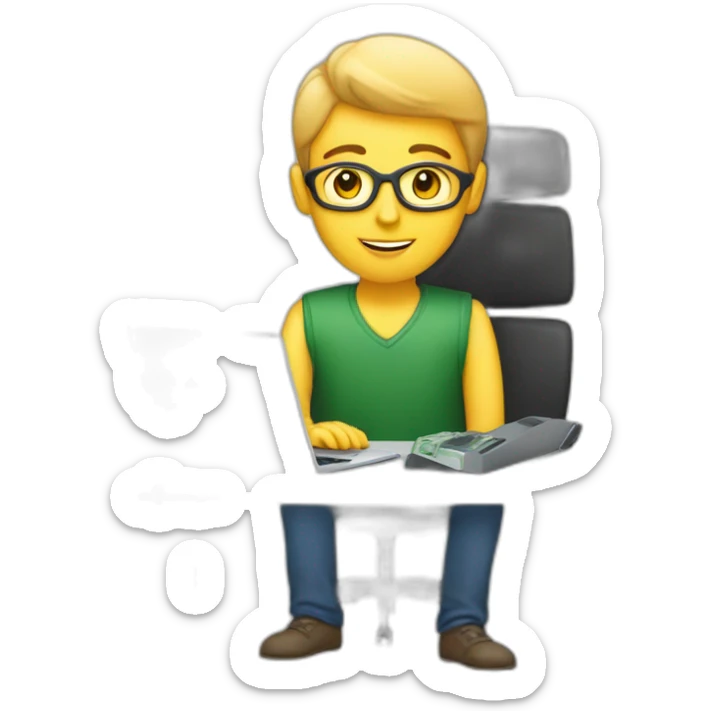 persona joven trabajando con su ordenador y que ha conseguido mucho dinero sticker
