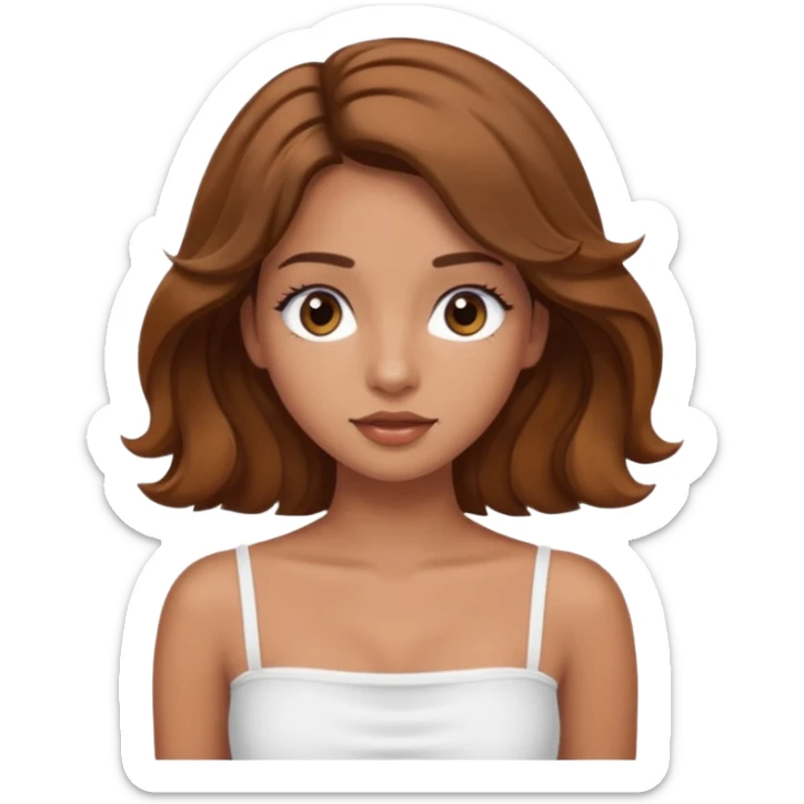 tan girl with long eyelashes wavy brown hair and white tube top sticker