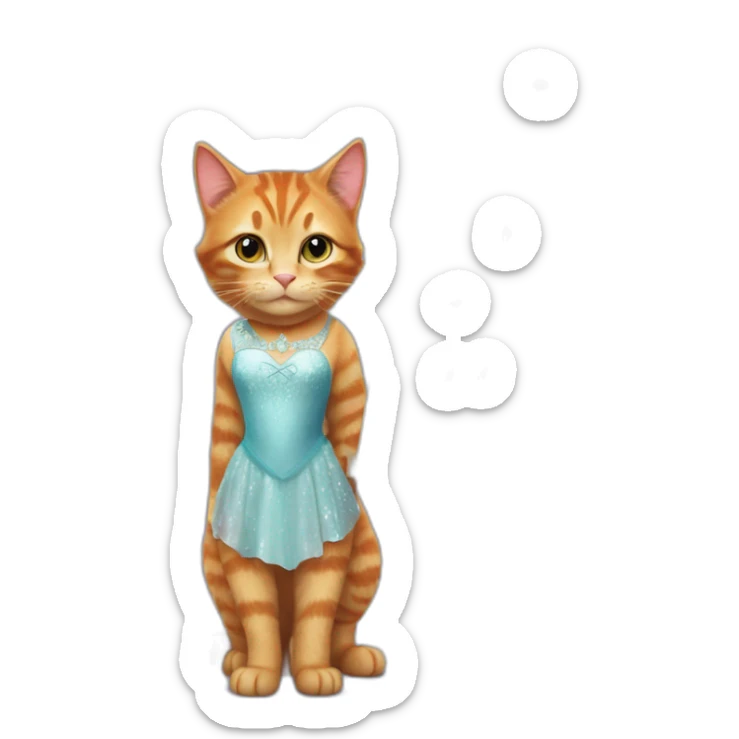 A ginger cat wearing a Disney Elsa dress painting a unicorn on an easel sticker
