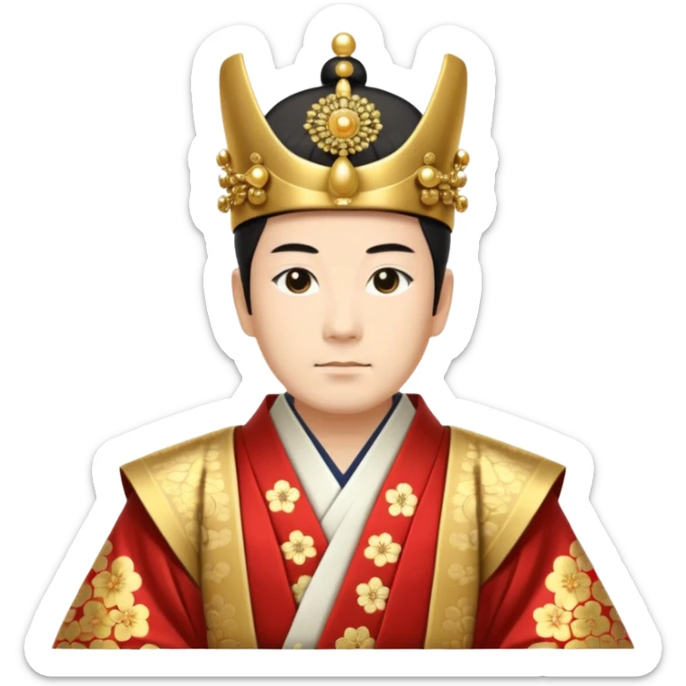 Japanese emperor, Edo period, wearing ceremonial ho and kanmuri, regal pose sticker