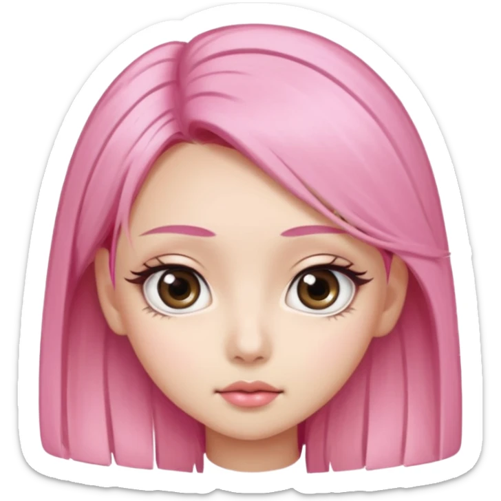 An Asian girl with pink-blonde hair, big eyes, thick eyebrows, and long eyelashes; only her head... sticker