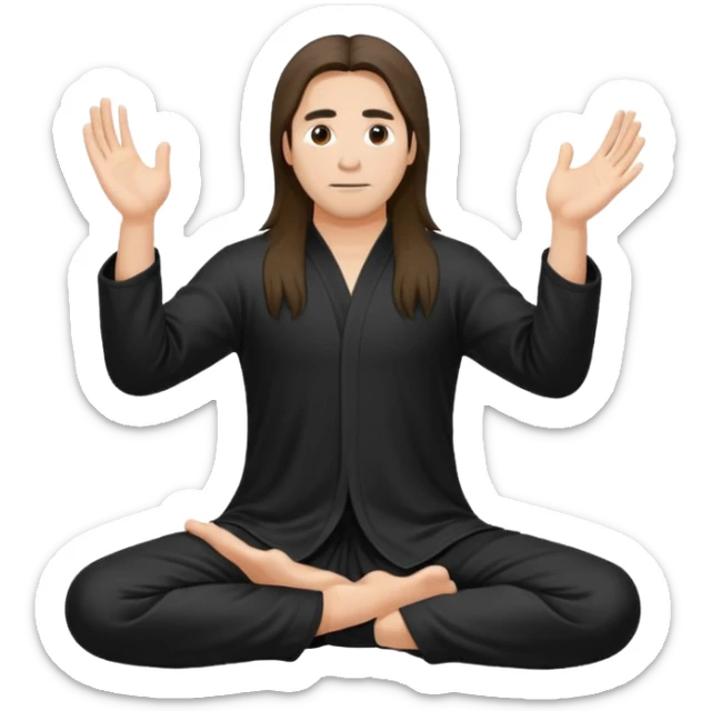 homme au cheveux long qui pratique le qi gong, habits noirs ou blancs sticker