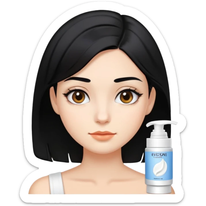Girl with short hair Short shoulder-length black hair with face cream applied  sticker