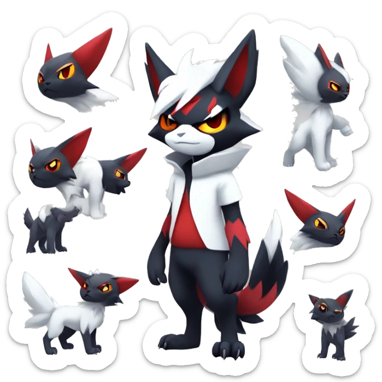 Edgy Cool Kawaii Litten-Absol-Zorua-Zangoose-Pokémon Full Body sticker