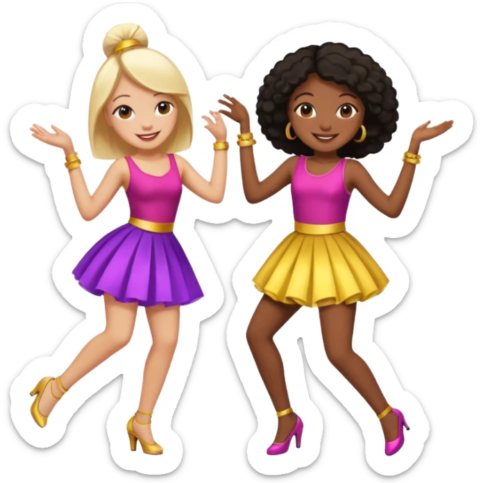 Best friends dancing at a party: one black girl one white girl sticker