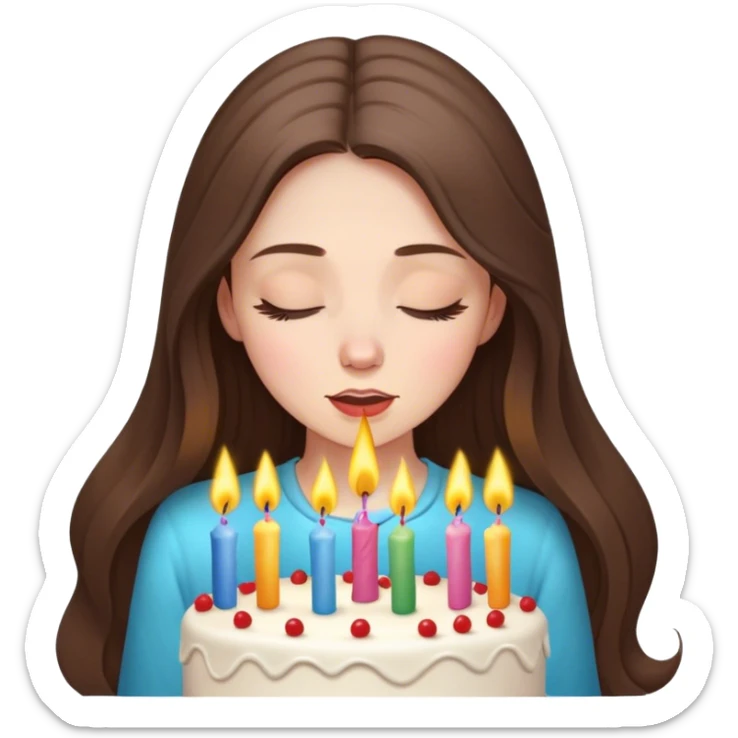  beautiful pale brunette girl with long hair blow out the candles on her birthday cake eyes closed sticker