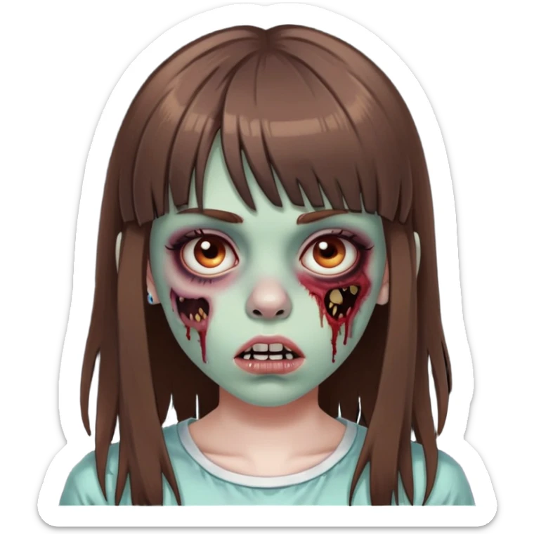 zombie girl teen with brown hair with gringe and septum piercing sticker