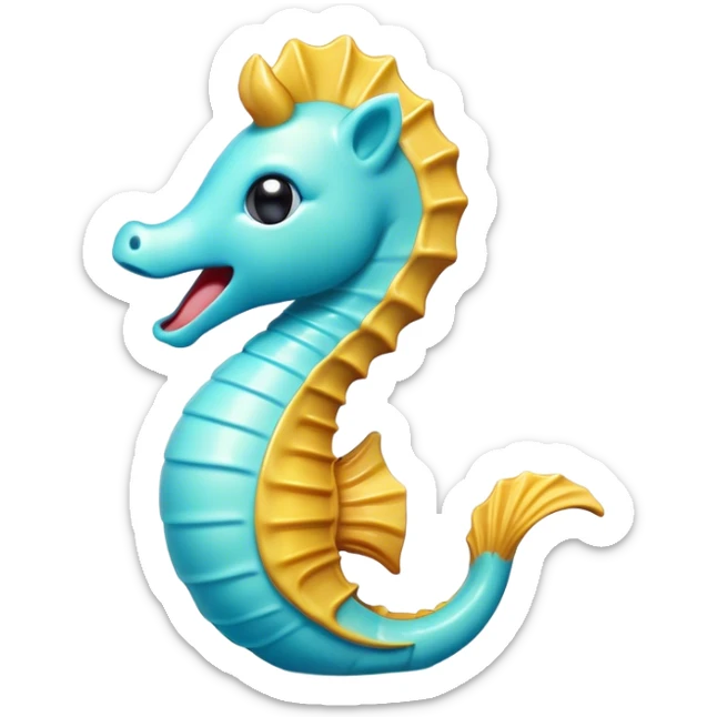 Cinematic Cute Yawning Sea Horse Portrait Emoji, Head tilted slightly with a dramatic, wide-open yawn, showcasing a slender, gracefully curved body with a softly drooping tail and sleepy, half-closed eyes, Simplified yet irresistibly adorable features, highly detailed, glowing with a soft, cozy aquatic glow, high shine, relaxed yet expressive, stylized with a dash of whimsical marine charm, soft glowing outline, capturing the essence of a drowsy yet affectionate sea horse that appears ready to stretch out for a nap! sticker