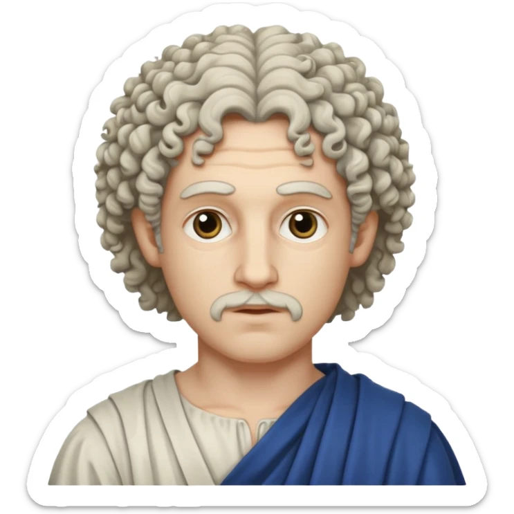 Emoji philosophe grec antique avec tout ce qui sont suivis donc les cheveux bouclés et tout ça quoi les cheveux blancs sticker