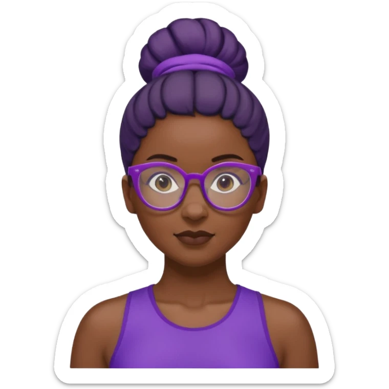 Female Athlete with Glasses – Dark-skinned woman, bun hairstyle, purple sports top.


 sticker