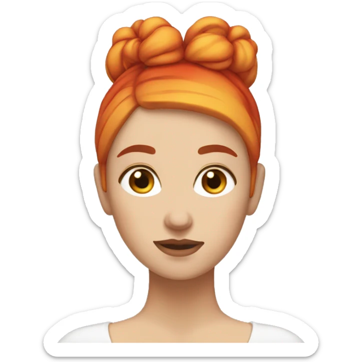 White Girl with red and orange and yellow faded hair in two buns sticker