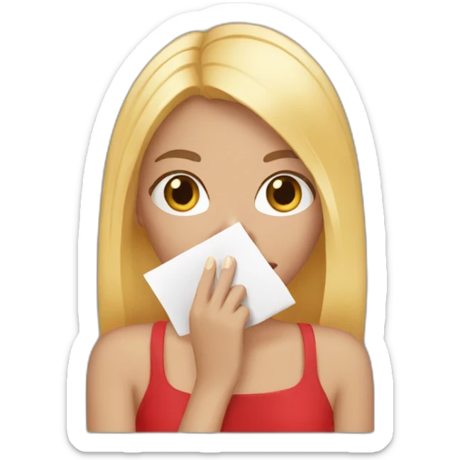girl-with-red-manicure-and-blond-hair-covers-mouth-with-hand sticker