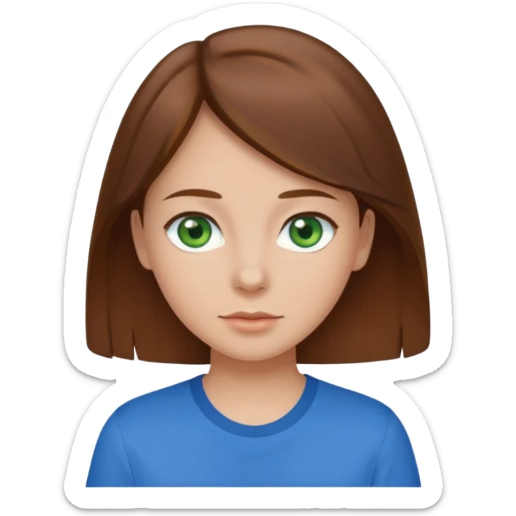 girl with brown hair, green eyes with a blue shirt no background clip art sticker
