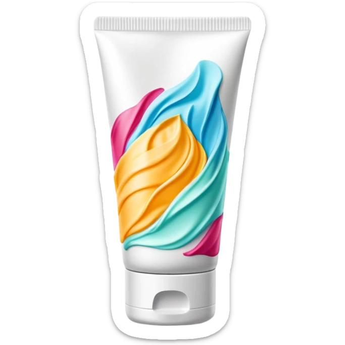 empty, crumpled, very wrinkled hand cream tube with cap on, colorful and vibrant design, looks like a beauty product sticker
