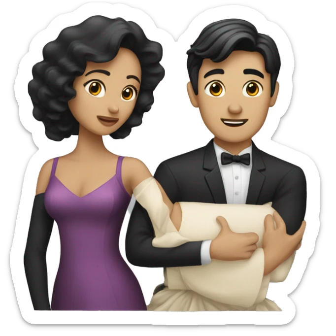 woman with black hair and man with blond hair dancing waltz sticker
