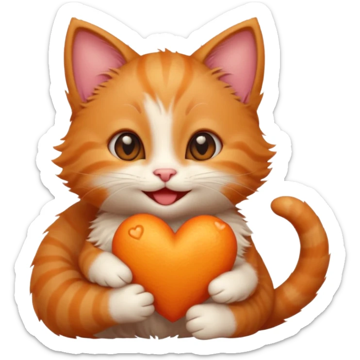 The ginger kitten is hugging a heart, very happy and smiling, he has a very beautiful face. sticker