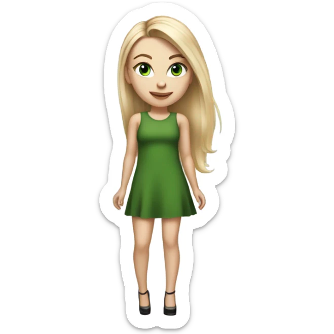 Realistic White girl with Long straight blonde hair, green eyes, tattoos, full body wearing dress and High heels , walking sticker