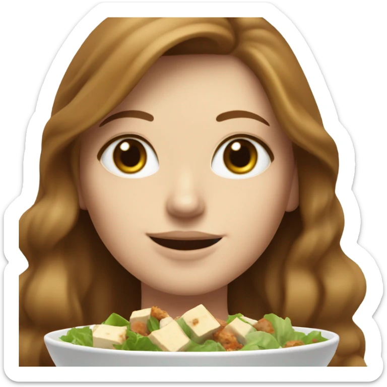 White girl Brown hair blue eyes freackles eating Tofu salad sticker