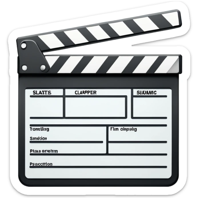 ultra simple film slate outline, black line drawing only, no fill or shading, just essential outlines of a clapperboard sticker