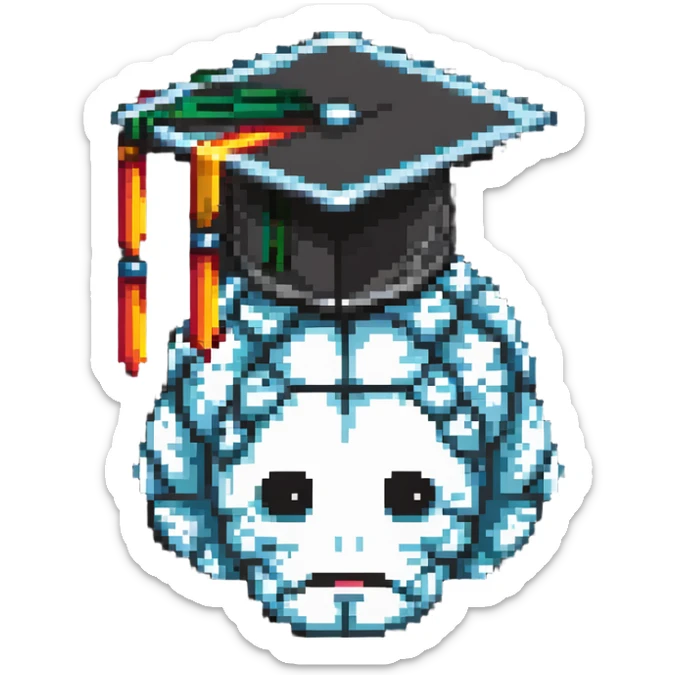cartoony brain with graduation cap, no face on the brain, just the brain organ with a graduation cap on top sticker
