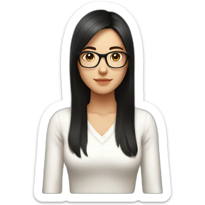 Medium long hair, black hair, glasses, straight hair,Maiden, lovely. sticker