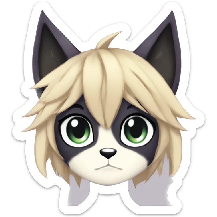 Anthro Dark Beautiful Shiny Edgy Cool Shy Grumpy FurSona Feline-Bat-Fakemon Long Emo Hai-bangs  Vtuber Model sticker