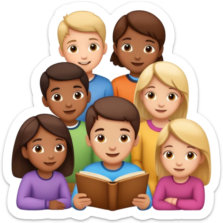 group of children listening to a story, happy and engaged sticker