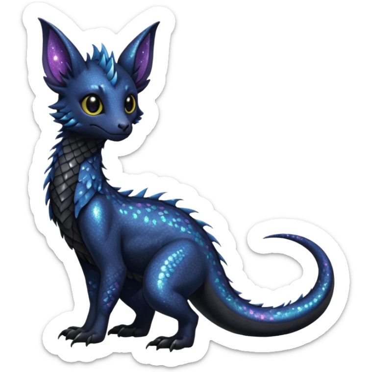 Feral Rare Fantasy Dark Glittery gothic spooky  sparkly shiny Draco-Vernid-Trico-species by LiLaiRa, random markings, tufted tail, tufted ears, full body sticker