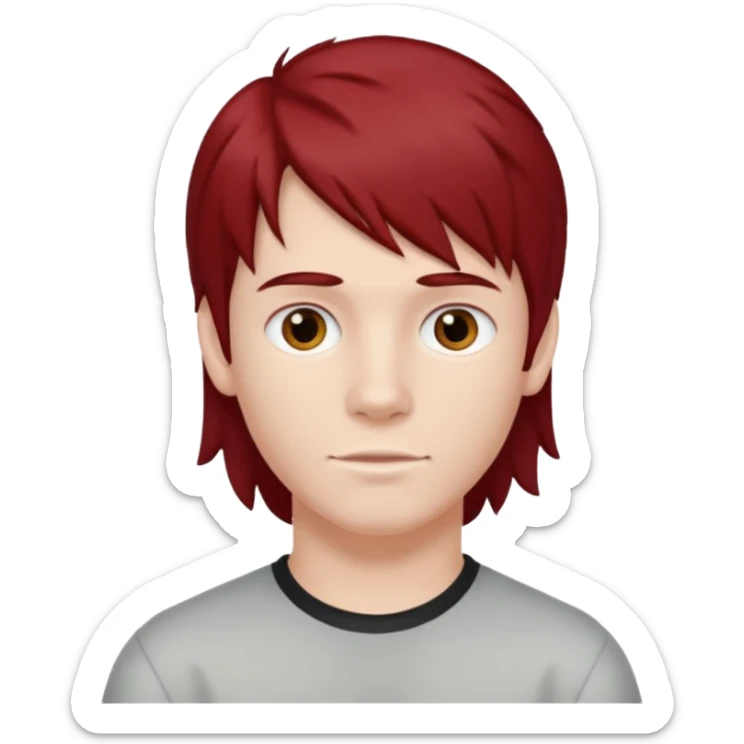 teen boy, dark red hair, mullet hair cut, white skin colour  sticker