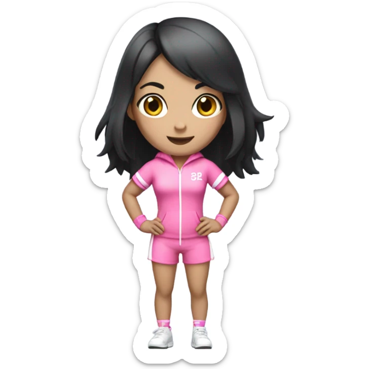 Yoga catgirl black hair  white skin full body pink sport  sticker