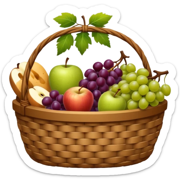 Food Basket, Brown basket with both food, drink and fruits sticker
