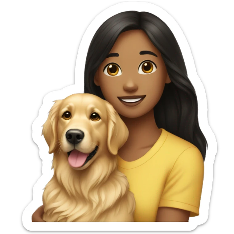 Golden retriever with a black haired teen girl sticker