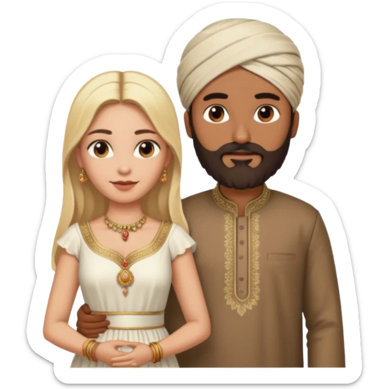 Indian man with beard holding naked blonde woman vagina sticker