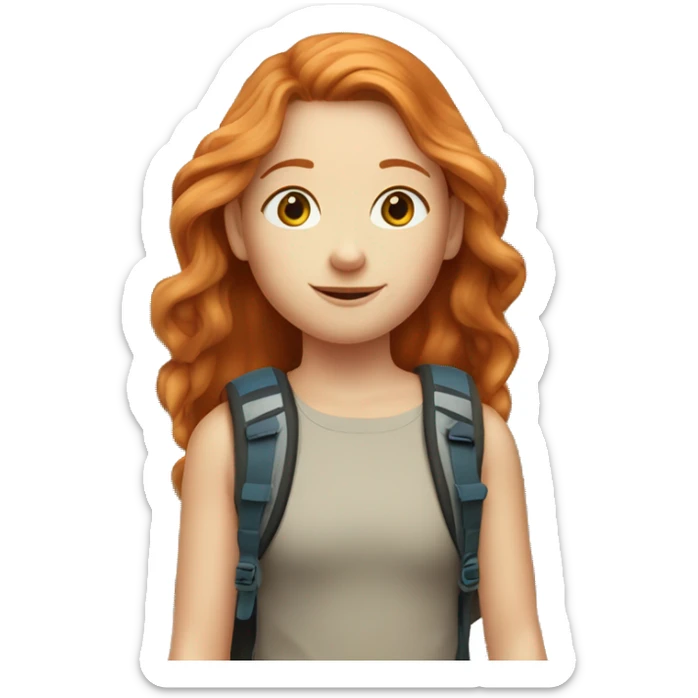 Ginger girl with volume straight hair and blue eyes on a summer hike in mountains  sticker
