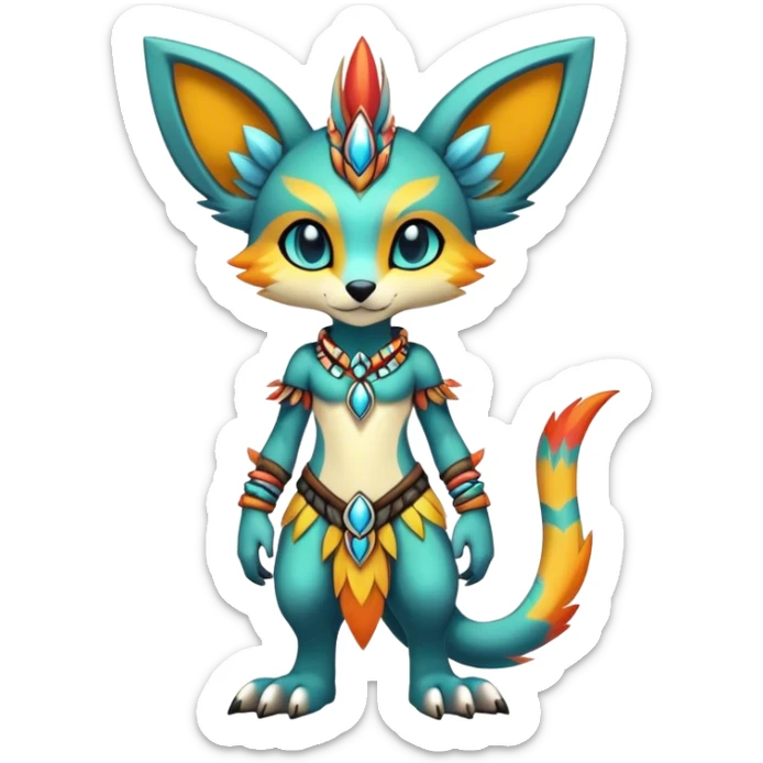 Anthro Sona Cool Edgy Cute Colorful Shy Tribal Shiny Fakemon-Fantasy-Creature Full Body sticker