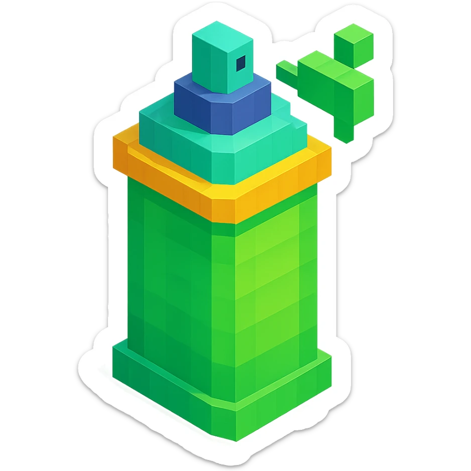 voxel style isometric spray paint can, green color sticker