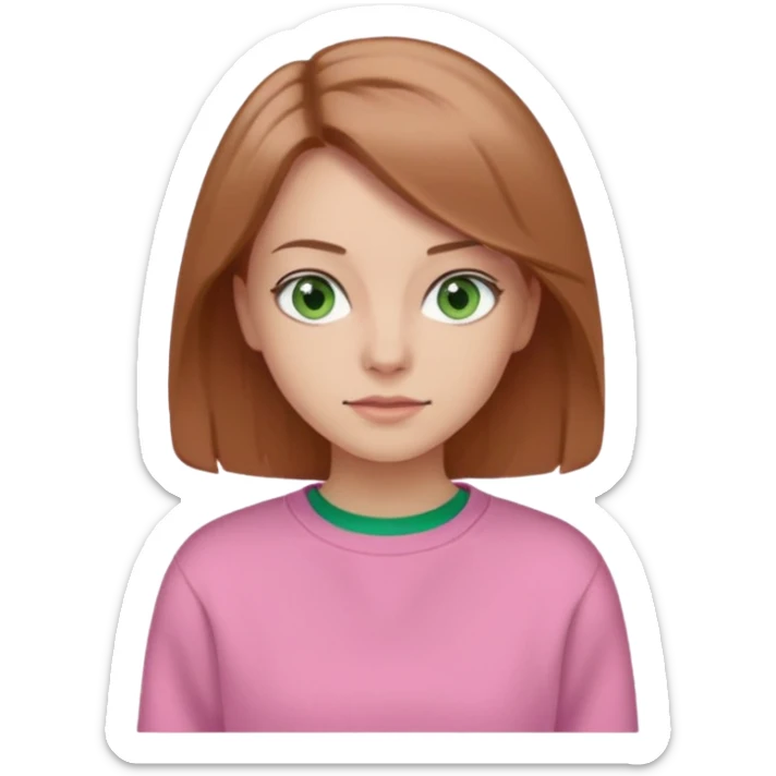  Una donna con una felpa semplice rosa, senza cappuccio. i capelli sono lunghi fino alle spalle marroni chiaro,gli occhi sono verdi  sticker