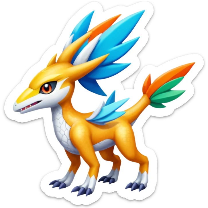 Colorful Meloetta-Latios-Wargreymon-Sergal-Pokémon-Digimon-Fakémon-fusion-hybrid-creature sticker