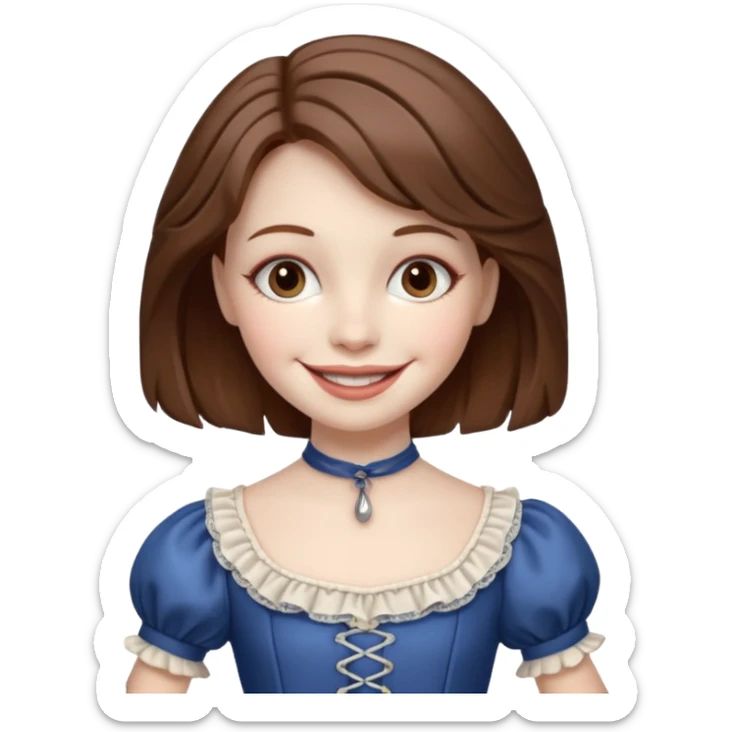 A marionette which is a girl with a brown hair and a beautiful smile sticker